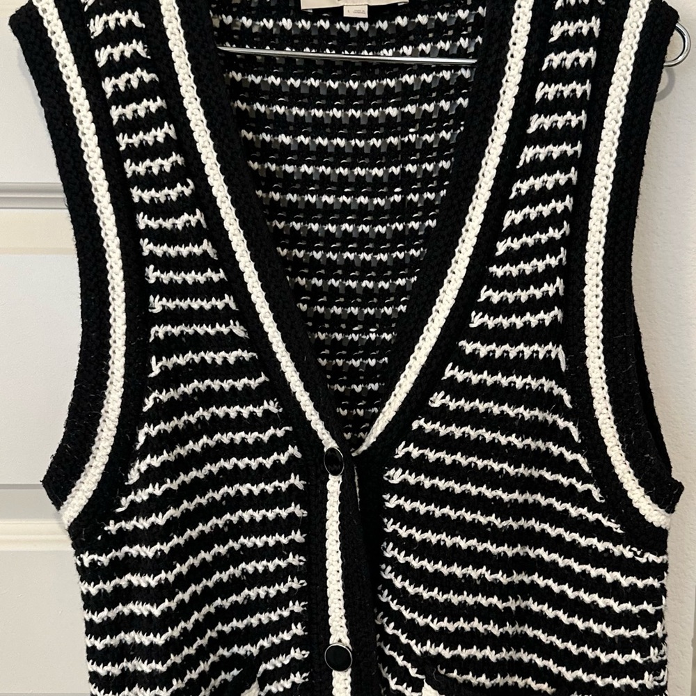 LOFT Black and White V-Neck Sweater Vest